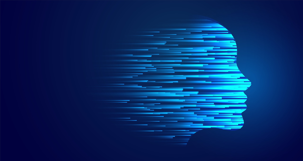 Profilo digitale astratto che rappresenta l’intelligenza artificiale applicata alla progettazione con Autodesk Fusion e Forma.