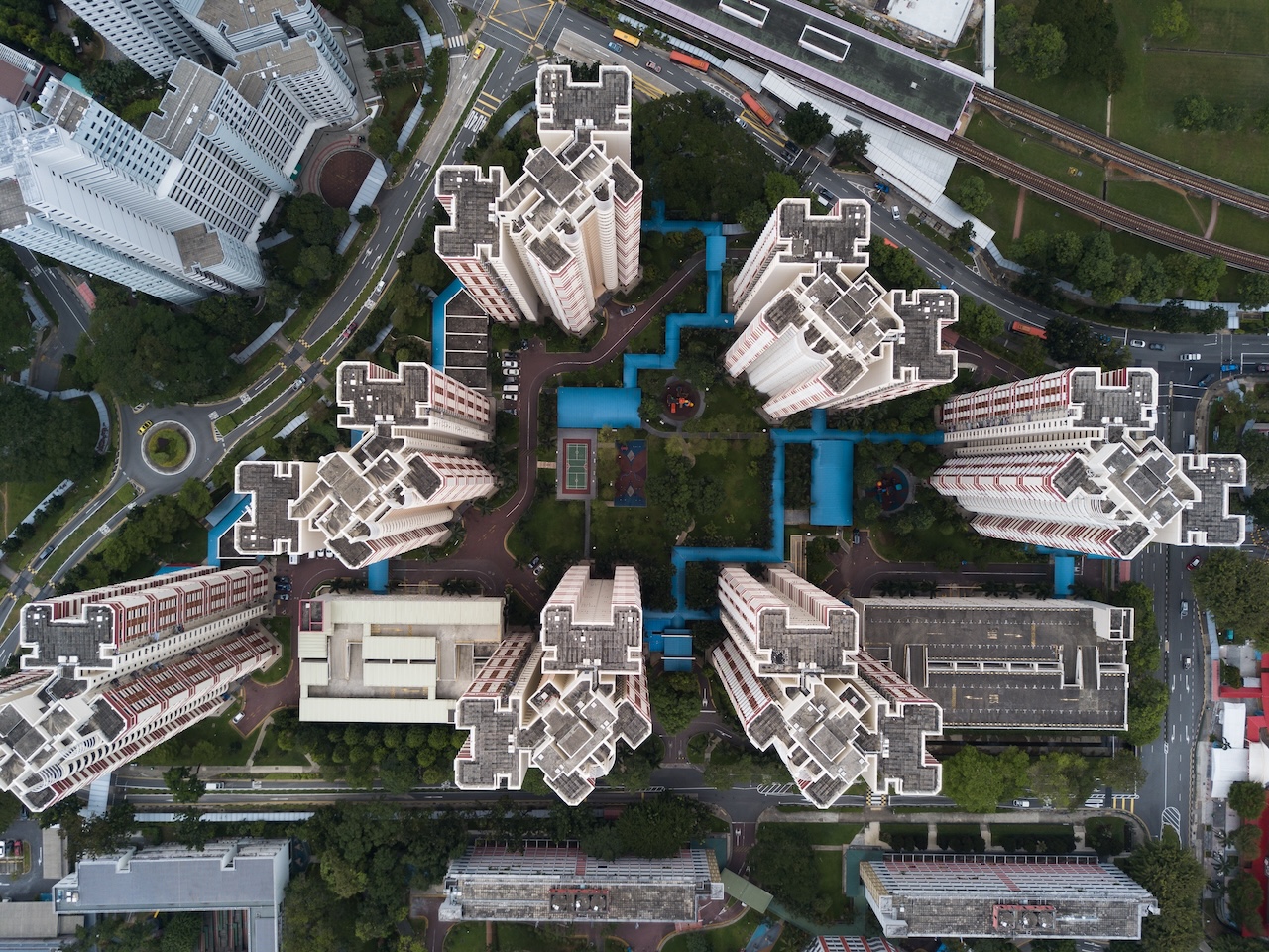 Vista aerea di edifici per la georeferenziazione di un progetto BIM